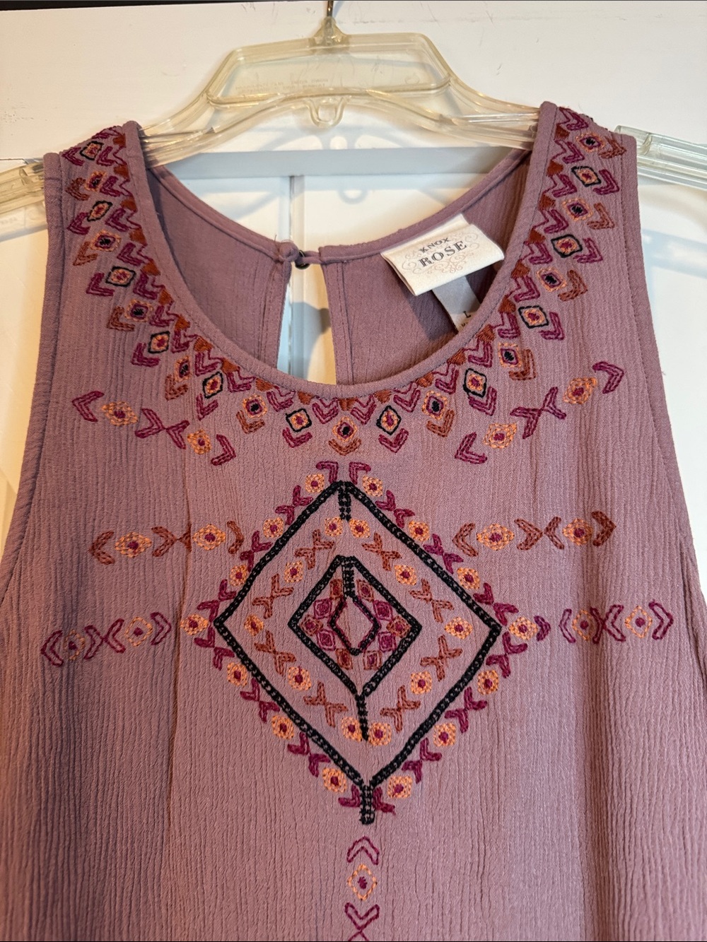 Knox Rose Dusty Mauve Embroidered Tiered Tank - Picture 3 of 5